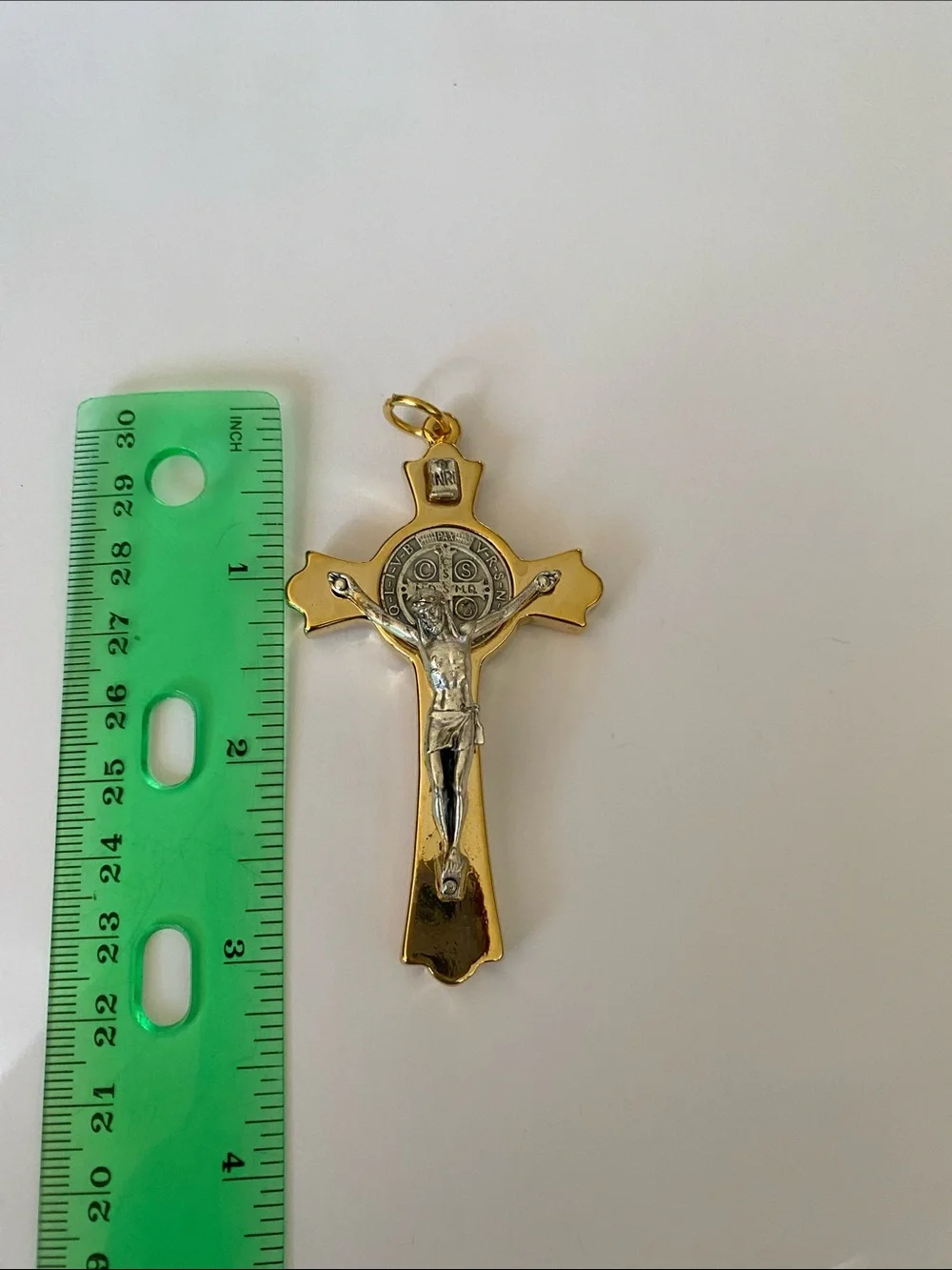 Gold Saint Benedict Silver Two-Tone Crucifix Pendant religious jewelry